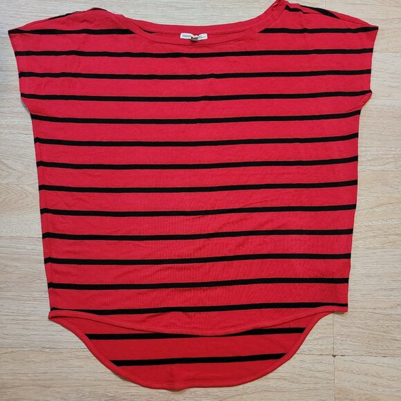 Express One Eleven Shirt Top Womens Large Short Sleeve Casual Striped Red - Picture 2 of 4
